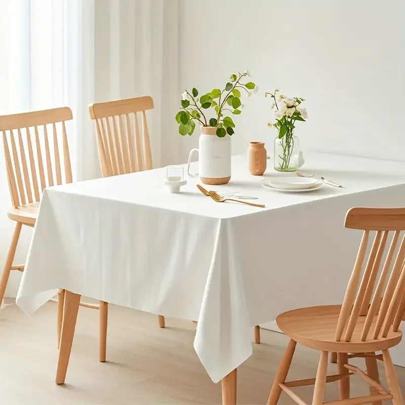 White Table Cloth Waterproof Anti Scratch Polyester Tablecloth Decorative Washable Fabric Table Cover Home Dining Buffet Party - Image 3