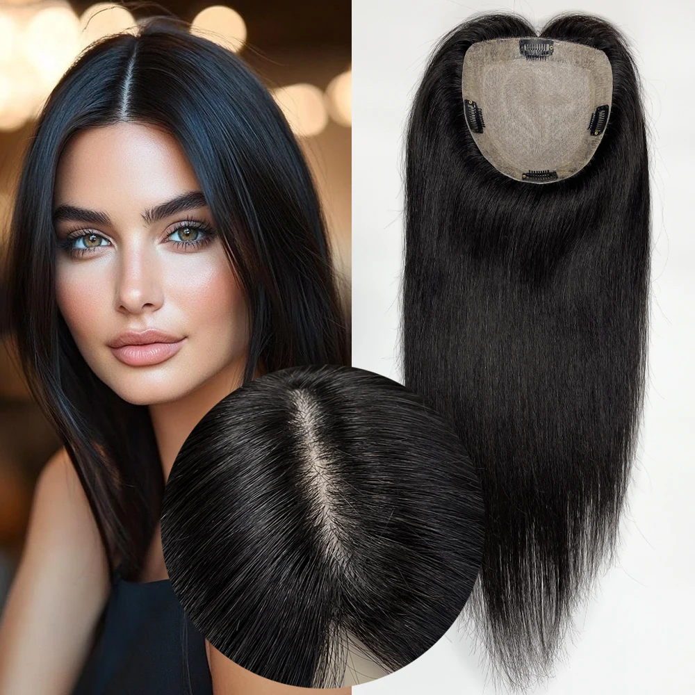 15x16CM European Human Hair Topper with Silk Skin Base And 2CM PU Edge ...