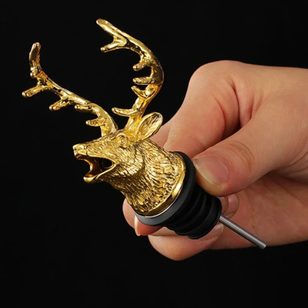 Wine Pourer Alloy Deer Elk Wine Stopper Liquor Pourers Wine Bottle Stoppers Wine Pourers Wine Accessories Liquor Dispenser Cocktails Beer Whiskey Dispenser Bar Accessories