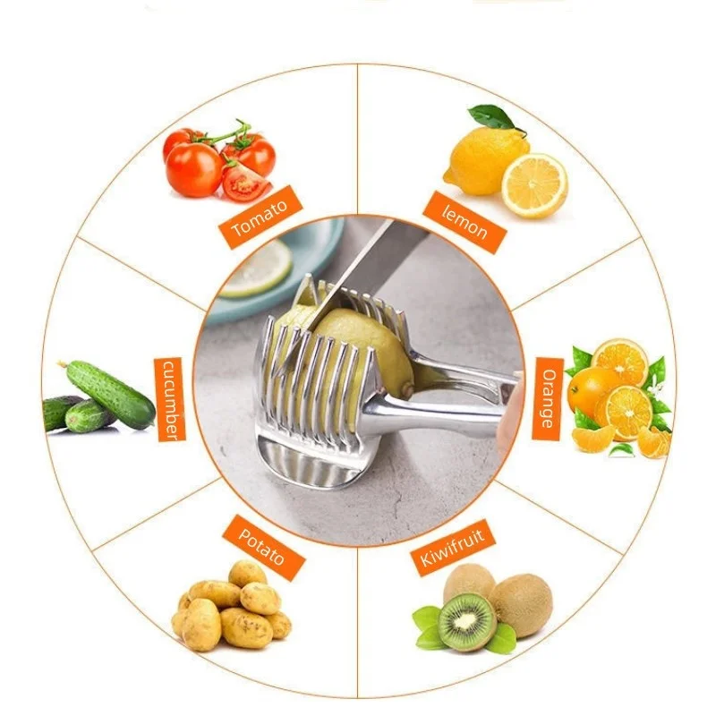 Stainless Steel Kitchen Handheld Orange Lemon Slicer Tomato Cutting Clip Fruit Slicer Kitchen Item Cutter Accessories 1PC