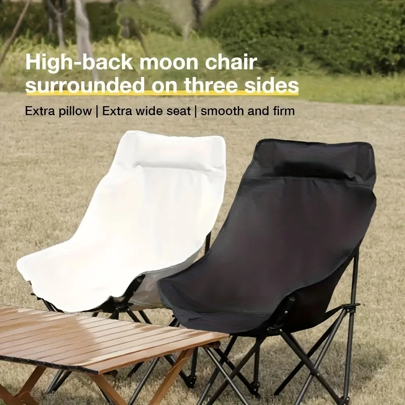 1pc Foldable High Back Moon Chair for Adults Portable Outdoor Camping Chair with Steel Bracket Lightweight and Durable White