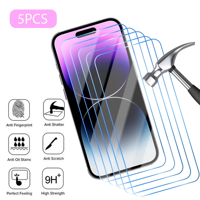 5PCSProtectiveGlassForiPhone14131211ProMaxScreenProtector