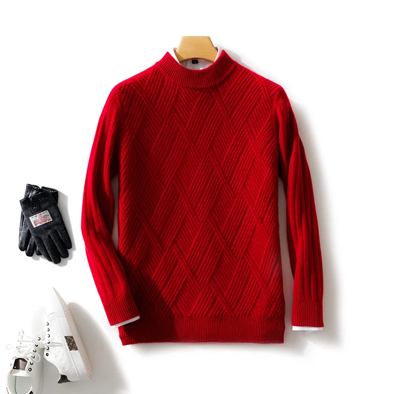 New Men's O-neck Diagonal Stripe Pullover 100% Pure Cashmere Wool Soft Sweater Autumn Winter Casual Thick Basis Large Size Top 5