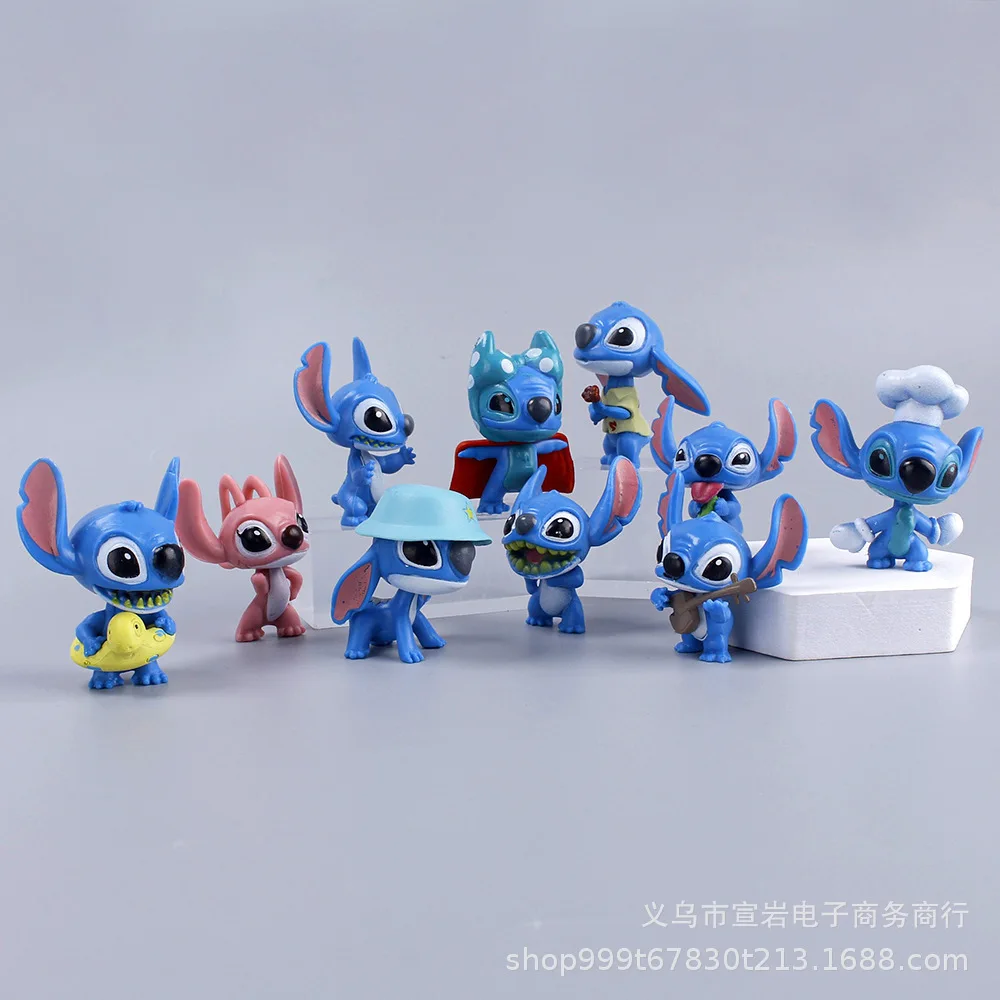 10pcs/set Disney Movies Lilo & Stitch Pvc Action Figures Cartoon Stitch Model Doll Car Ornament Cake Decoration Children Gifts