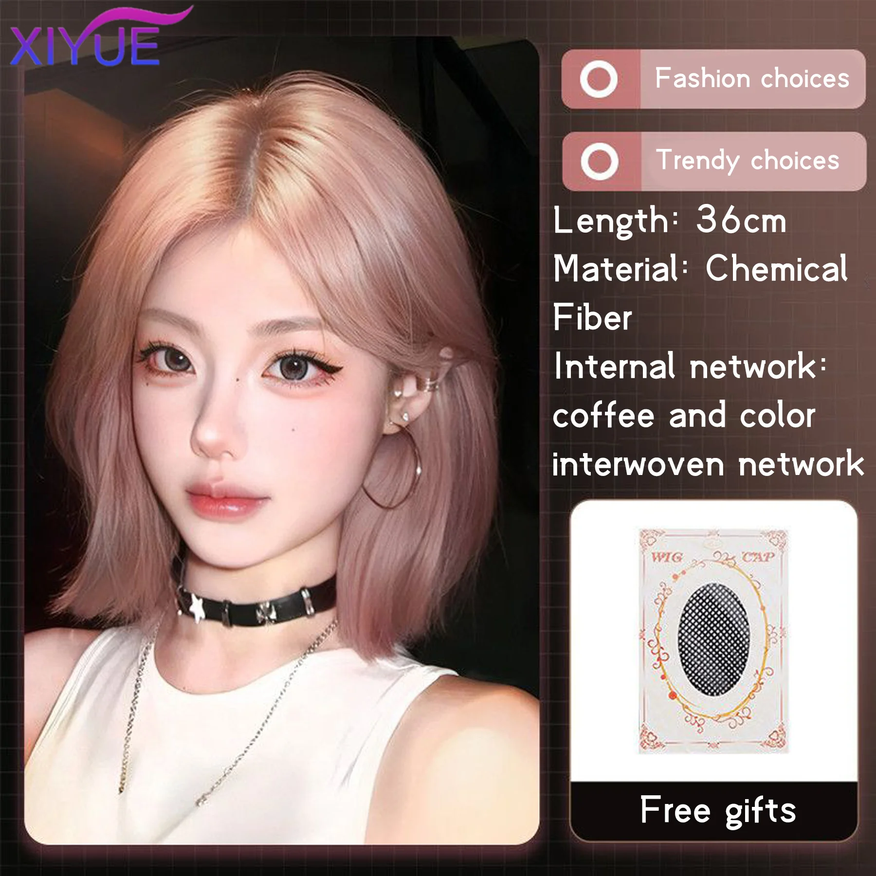 Cinnamon powder Synthetic Wigs Short Straight Bob Wigs for Women Middle Part Lolita Cosplay Natural Hair Heat Resistant Fiber