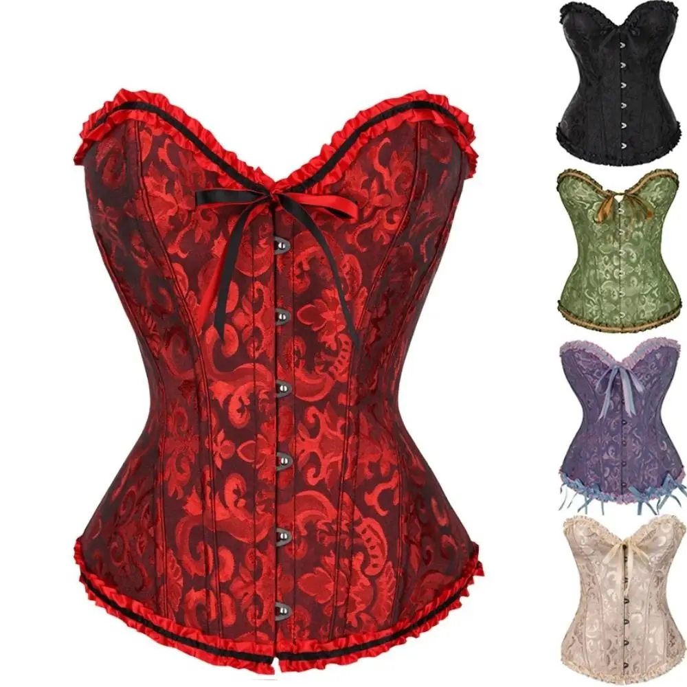 XS-6XL Bustier Corset Beautiful Vintage Floral Waist Cincher G-String Lace-up Overbust Boned Bustiers Top Women