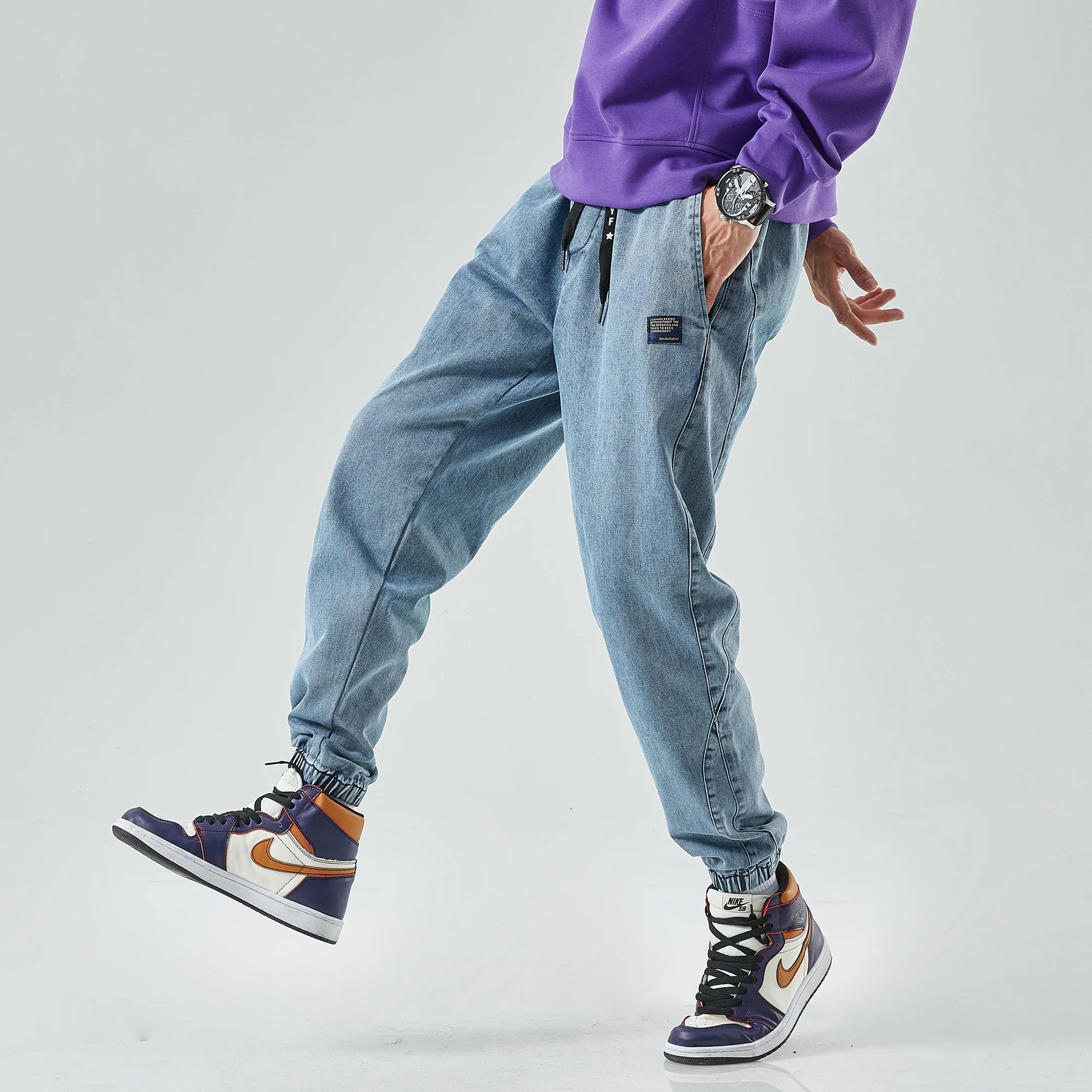2024 Plus Size Men's Jeans Fashion Casual Jogger Harem Denim Pants Hip Hop new elastic waist jeans Male Trousers 6
