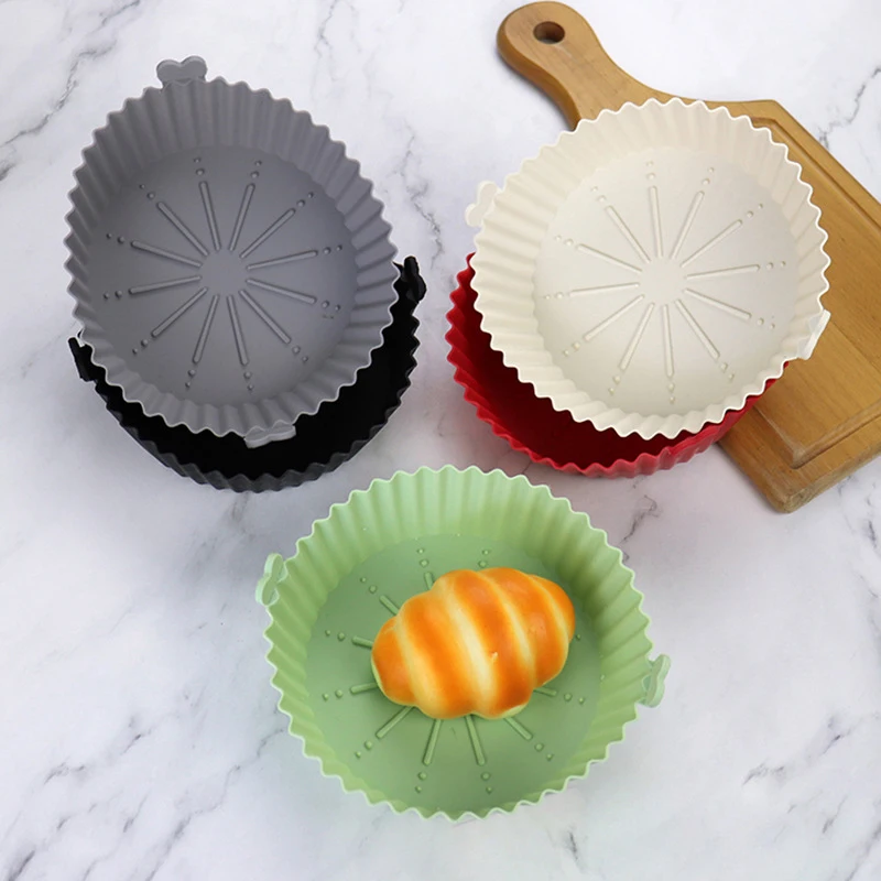 17/20cm Air Fryers Oven Baking Tray Reusable Silicone Non-Stick Round Baking Pan Microwave Pads Airfryer Pan Liner Cake Mold silicone baking mat,silicone baking tray,air fryer accessories,air fryer liners