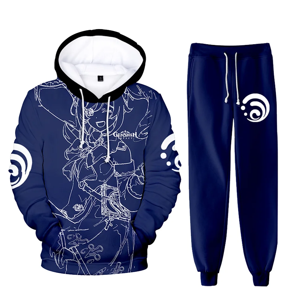 

2022 New 3D Print Genshin Impact Hip hop Harajuku Long-sleeved Hooded 2Pcs Women/Men Autumn Tracksuit Hoodies Pants