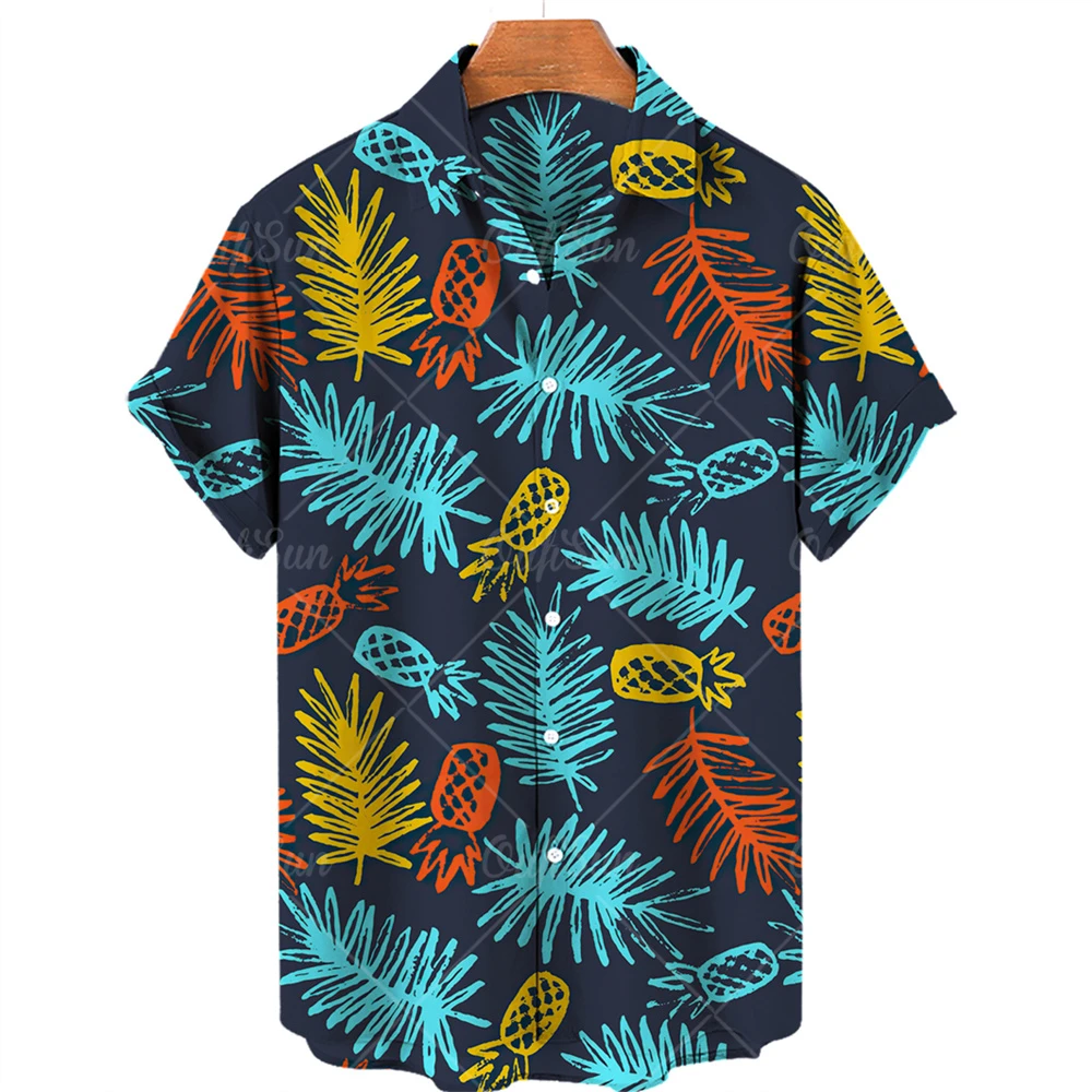 Men's Shirts Hawaiian Shirts Fruit Print Short Sleeves Pineapple Pattern Tops Casual Fashion Men's Clothing Summer Loose Shirt zaful slogan rose pattern short sleeves shirt m white