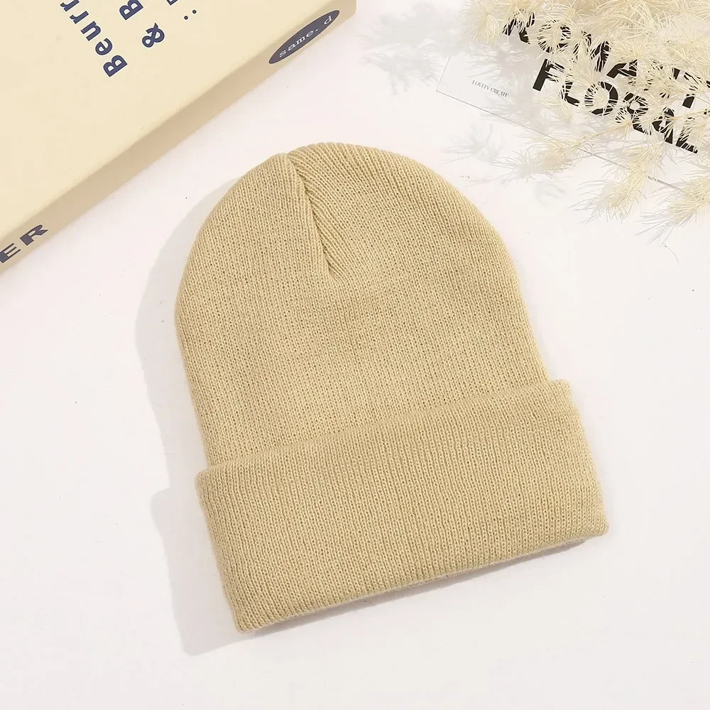 0-3Y Newborn Warm Crochet Hat Winter Knitted Beanie for Baby Knit Gorros Acrylic Wool Hat Candy Color Fold Brim Skullcap Ski Hat 3