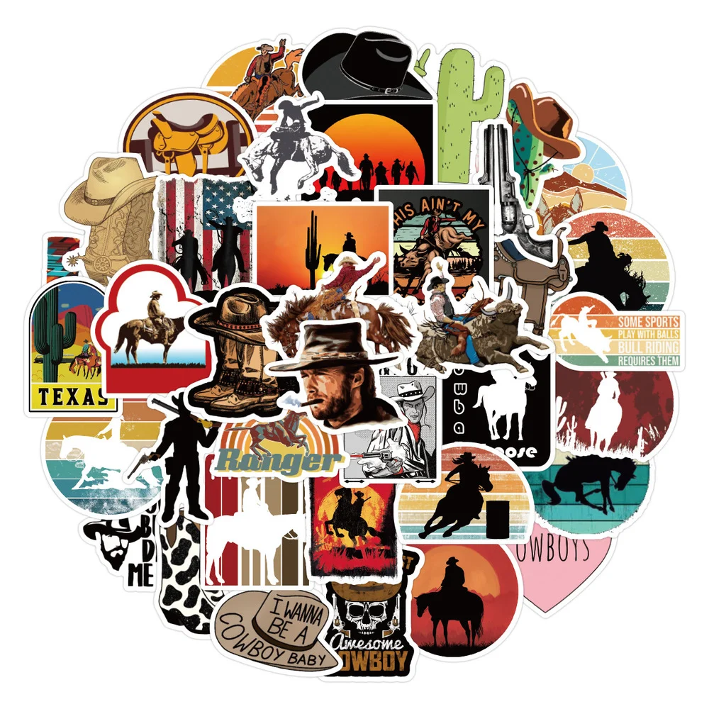 New Western Cowboy Stickers for DIY Phone Fridge Laptop Moto Luggage Skateboard Helmet Sticker Decal Kids Toy 10/50Pcs