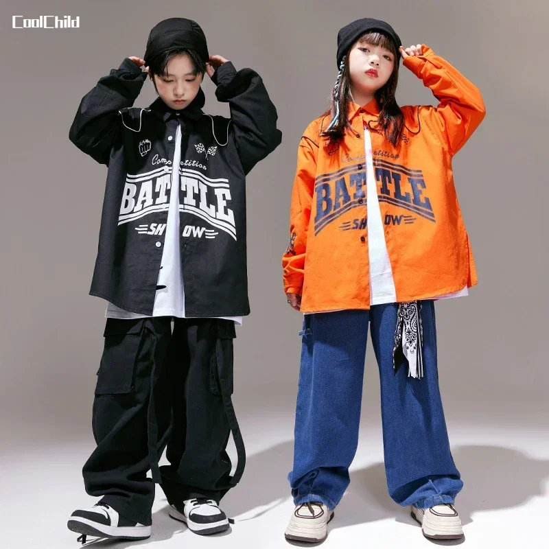 힙합 소녀 멋진 셔츠 느슨한 청바지 소년 재즈 자켓 카고 바지 어린이 streetwear 의상 어린이 거리 댄스 의류 세트