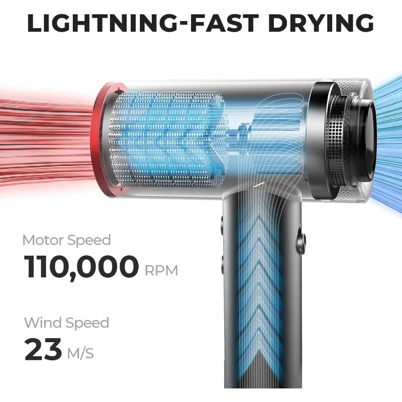 TYMO Hair Dryer with Diffuser for Curly Hair, 1500W Professional High Speed Ionic Blow Dryer with Comb, 110,000RPM Fast Dry 4
