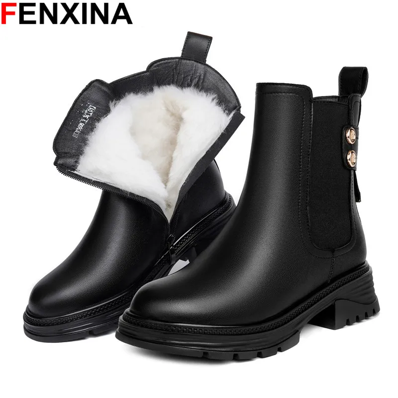 

FENXINA Plus Size 35-42 New Wool Snow Boots Women Zipper Black Brown Thick Fur Warm Winter Boots Ladies Mature Short Ankle Boots