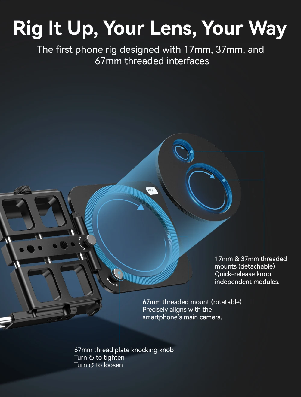 Universal Metal Phone Rig Video Kit Handheld Smartphone Vlog Cage Multifunctiona