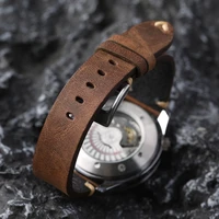 Bracelet de montre en cuir véritable fait à la main, vieux marron noir 18 20 22MM, Bracelet Vintage souple pour hommes, Bracelet en cuir de vache de première couche 5