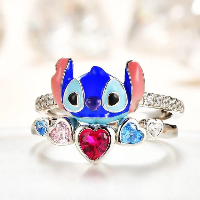 Disney Stitch Ring Cartoon Jewelry Ring Lilo Stitch Anime Figure Periphery  Fashion Jewelry Diamond Double-deck Boys Girls Gifts - Animation  Derivatives/peripheral Products - AliExpress