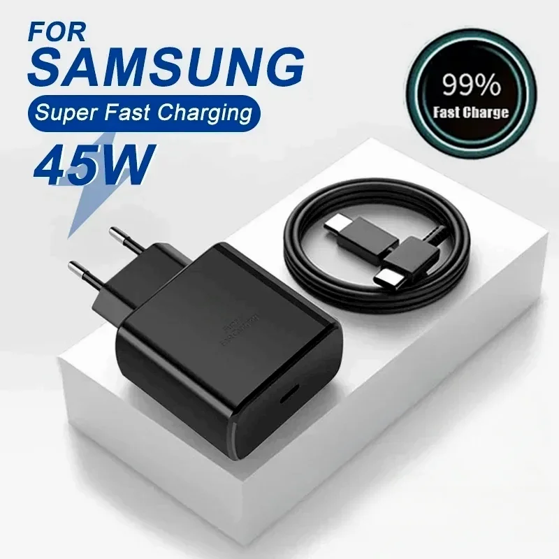 Wall Charger PD 45W USB C Super Fast For Samsung Galaxy S22 S23 S24 Ultra A55 Z Flip5 Fold5 5A Dual Type-C Quick Charging Cable