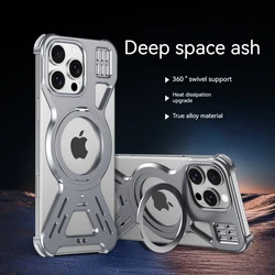 Magnetic 360° Frameless Aluminum Alloy Phone Case with Magsafe Wireless Charging Compatibility - iPhone 15 Pro Max (GRAY)