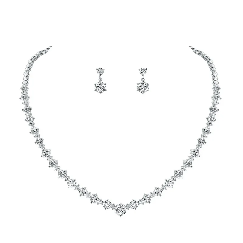 Cubic Zirconia CZ Crystal Necklace and Earrings Jewelry Sets For Wedding Bridal Banquet Prom