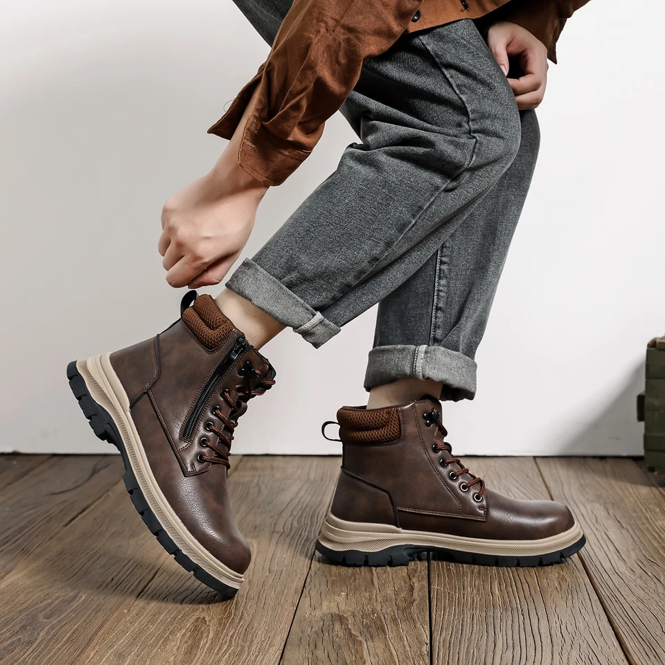 Brown Leather Waterproof Steel Toe Work Shoes