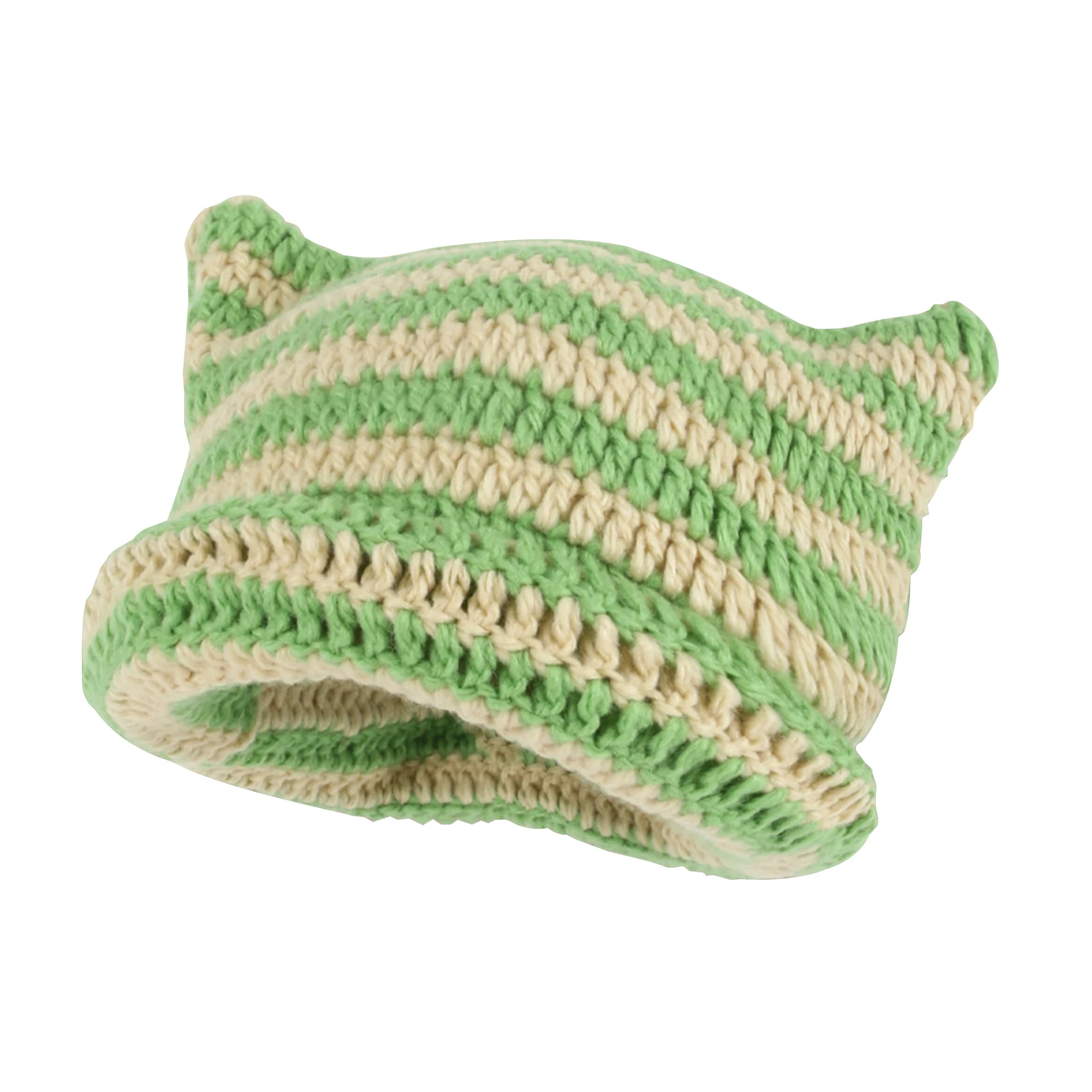 

Women Girls Cat Ear Elastic Daily Cute Accessories Acrylic Winter Warm Beanie Hat Gift Crochet Cap Slouchy Soft Fashion Striped