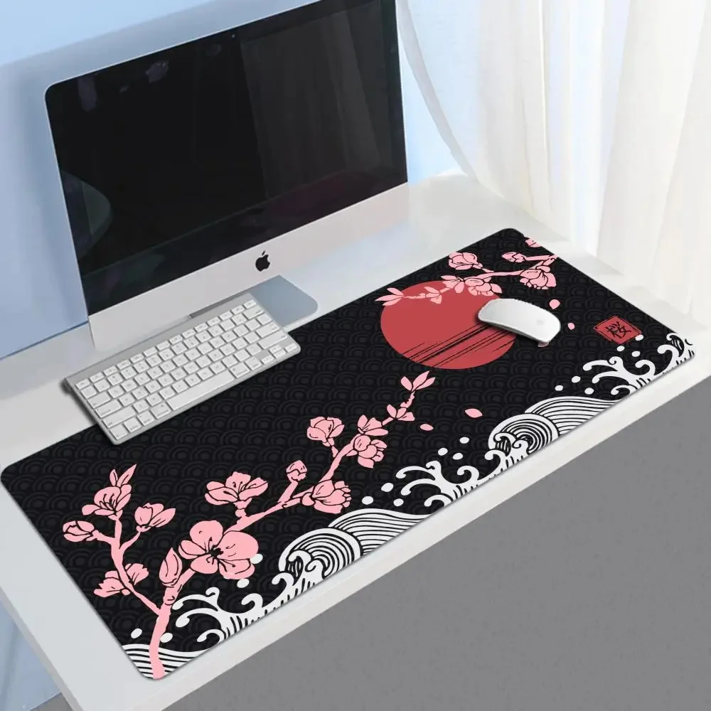 

Natural Rubber Soft Mouse Pad Japanese Pagoda And Cherry Blossom XXL Sakura Mousepad Custom Computer New Desk Mats Office Laptop