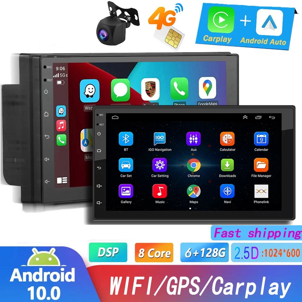 

BLZK 7" Android 10 2 din 4G WiFi Car Radio Carplay Stereo Audio GPS Navigation Universal Car Multimedia Player Autoradio