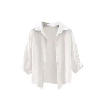 2026 Summer New Fashion Tracksuit Matching Set Women's Elegant White Sunscreen Shirt+Vest+Casual Wide Leg Pants 3-Piece Suit - Image 3