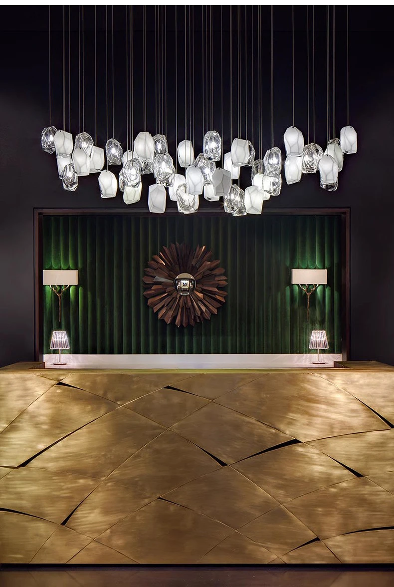 Description Picture 5 of itemModern Crystal Ice Pendant Light Restaurant Bedhead Shopping Mall Decor Hanging Chandelier Colorful Stone Glass Pendant Lamp