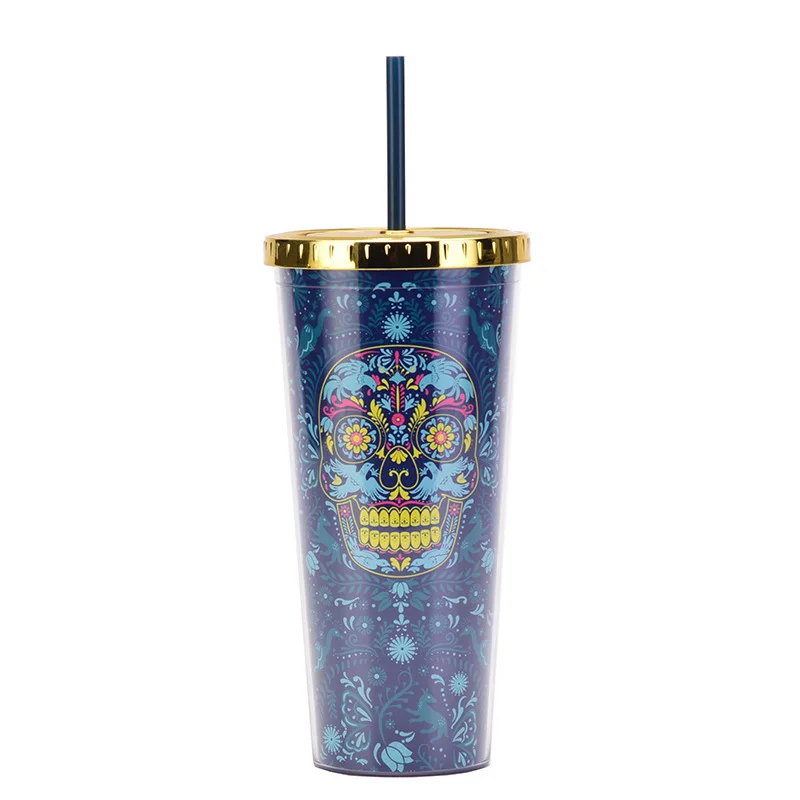 17oz/24oz Halloween Plastic Cups Double Wall Straws Bottles Large