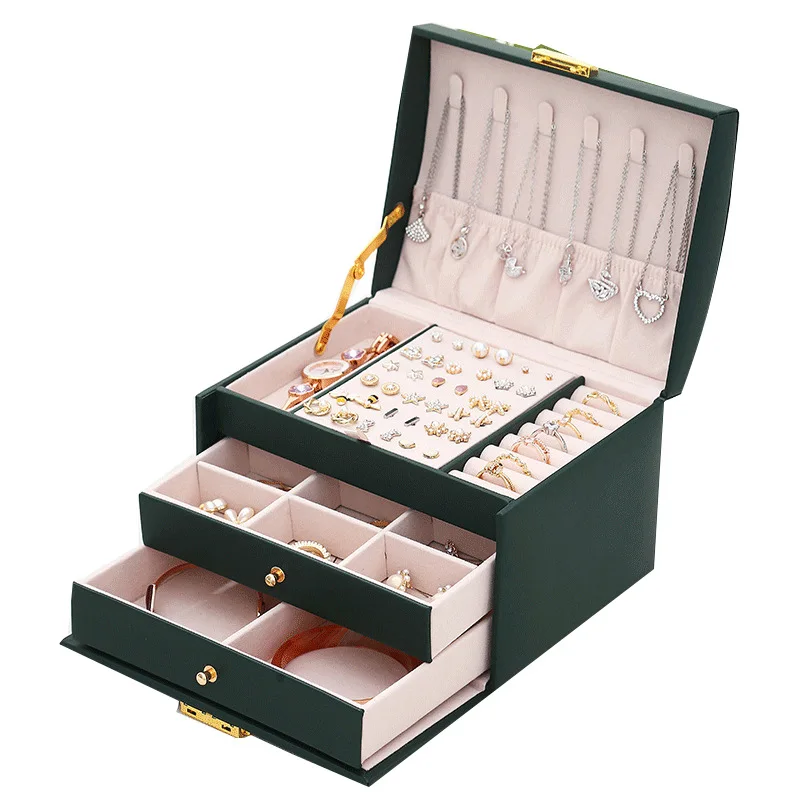 Jewelry Organizer Box, Senior PU Leather Jewelry Box for Women, 3 Layer  Jewelry Storage Case with Drawers and Dividers for Earrings Necklaces Rings