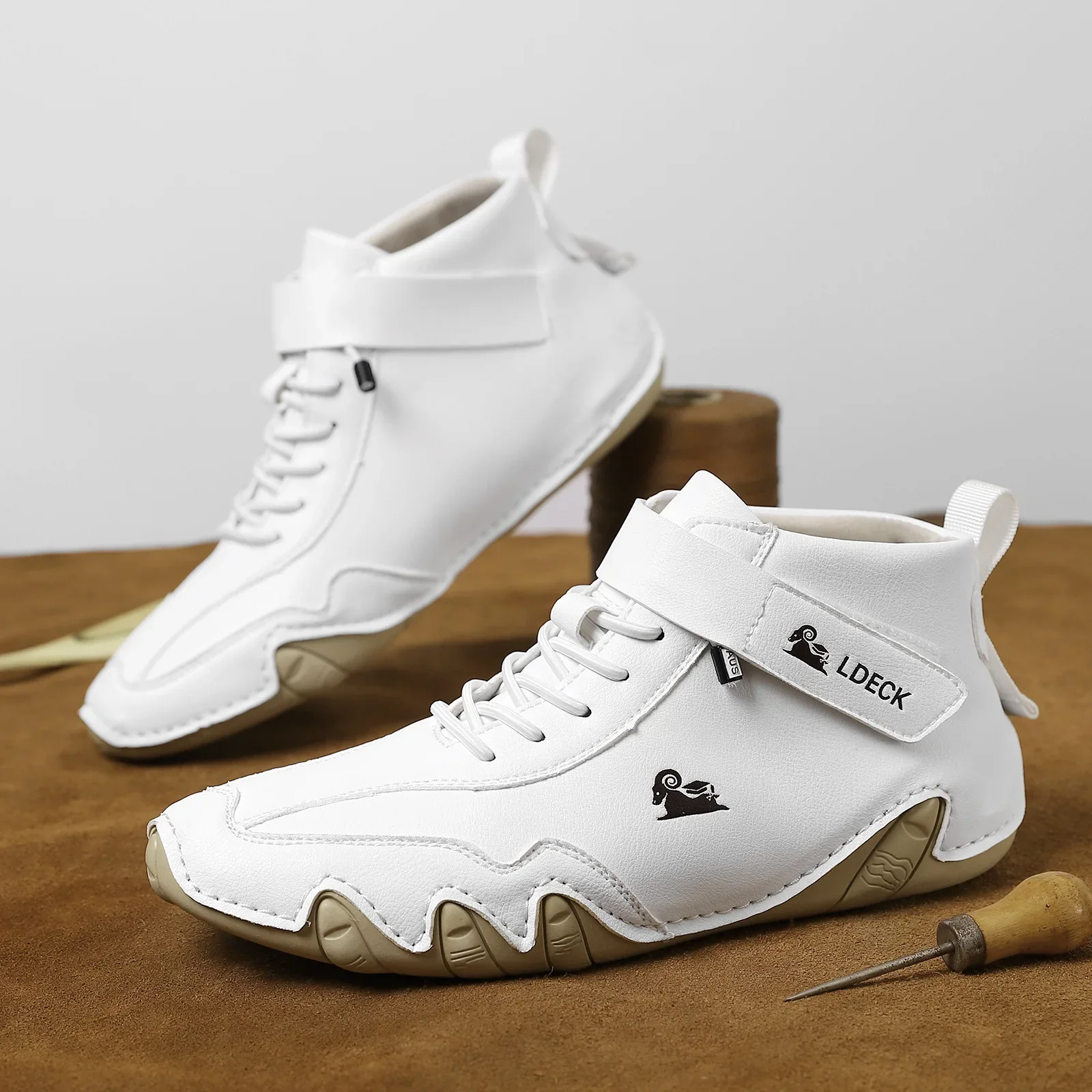 Men Leather Boots Mid Top Lace Up Ankle Waterproof Winter Motorcycle Sports