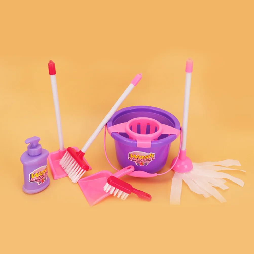 7 Pcs Toy Kitchen Cleaning Mopping Set Children Toys Broom Pink Pretend Play Playthings