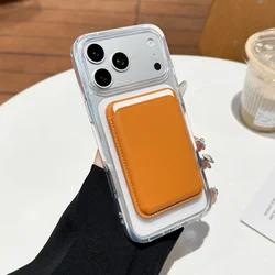 Magnetic Leather Card Holder with Stand and Photo Pocket (Golden Brown)