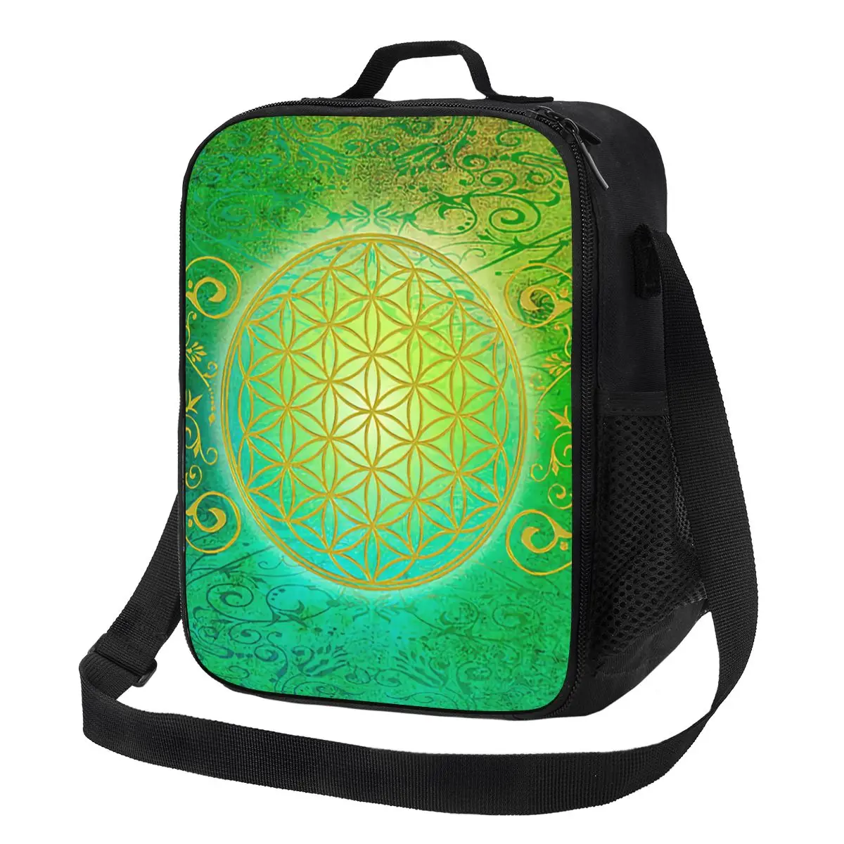 

Elegant Geometric Flower Of Life Insulated Lunch Bags for School Office Geometric Mandala Leakproof Thermal Cooler Lunch Box