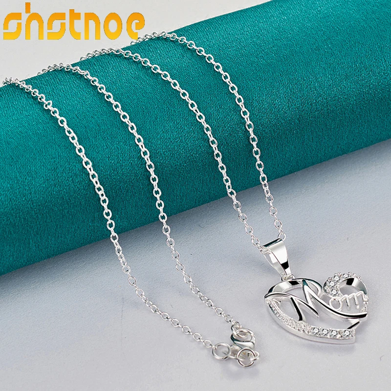 

925 Sterling Silver 16-30 Inch Chain AAA Zircon Mom Heart Pendant Necklace For Women Engagement Wedding Fashion Charm Jewelry