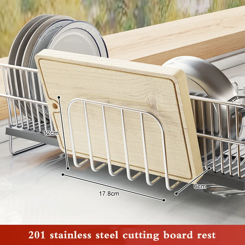 MERRYBOX 304 Stainless Steel Over The Sink Dish Drying Rack Adjustable  Height & Length Dish Drainer with Cutting Board Holder - AliExpress