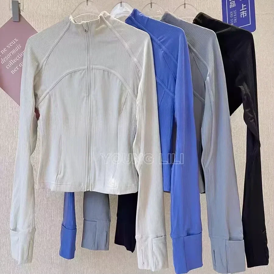Lemon Ribbed Cropped Defines Stand Neck Jacket Lightweight Breathable High Elastic Fitness Yoga Coat Tight utdoor Sports Top 2