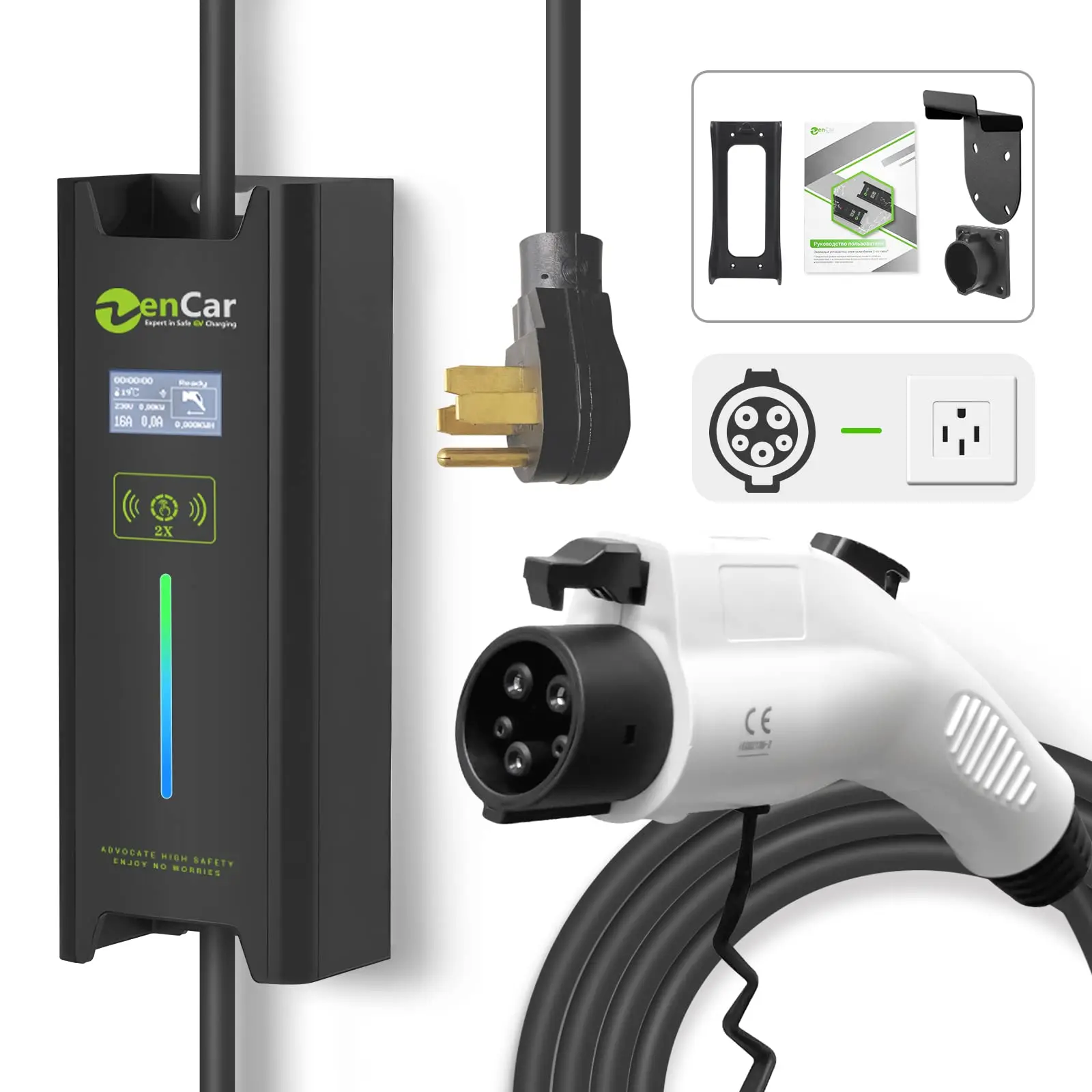 

Level 2 EV Charger 40 Amp Portable EVSE Mini Wallbox Home EV Charging Station J1722 240V 16A-40A with Holder and Cable Holder