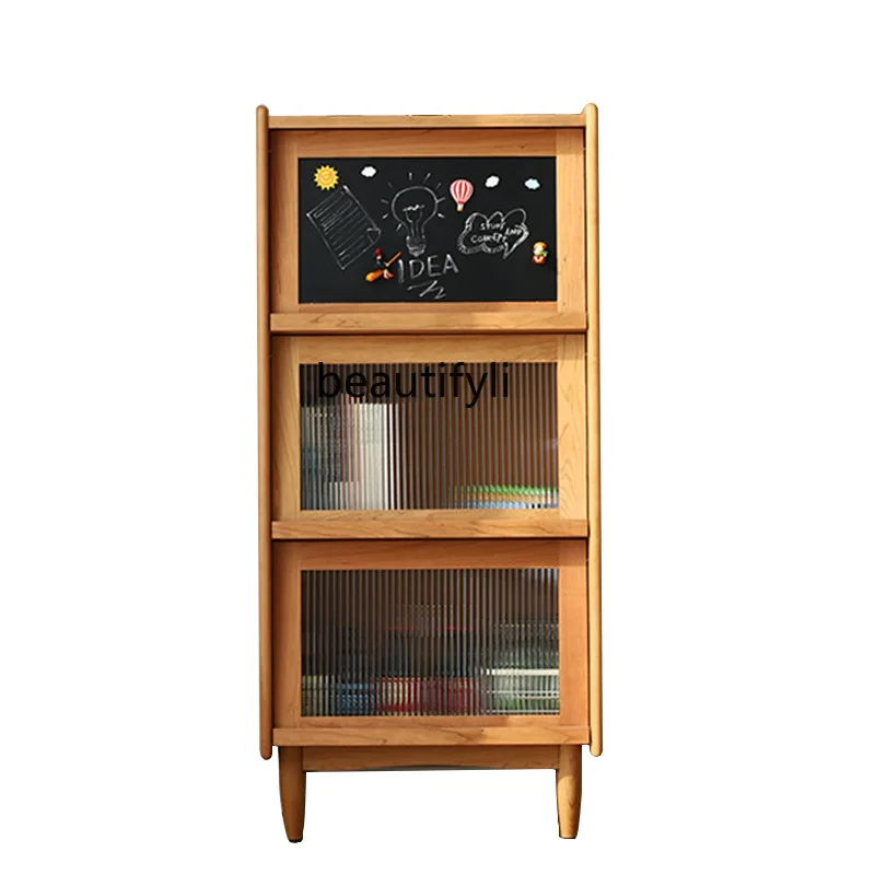 

zqNordic Solid Wood Bookcase Living Room Cherrywood Magazine Cabinet Floor Entrance Cabinet Multi-Function Locker