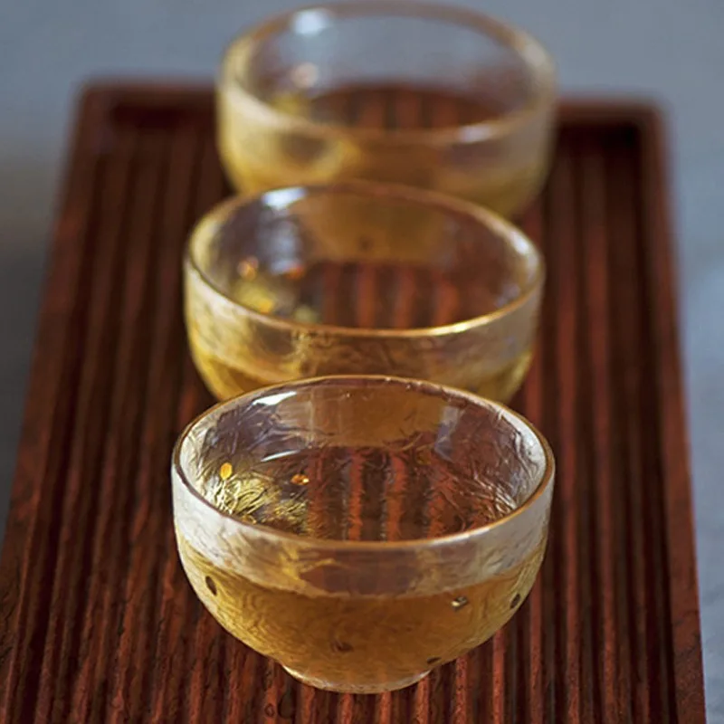 Japanese Gold Hammered Glass Ins Style Kung Fu Tea Gold Rimmed Sake Cup Master Tea Bowl Set Home Kitchenware tea cup,glass tea set