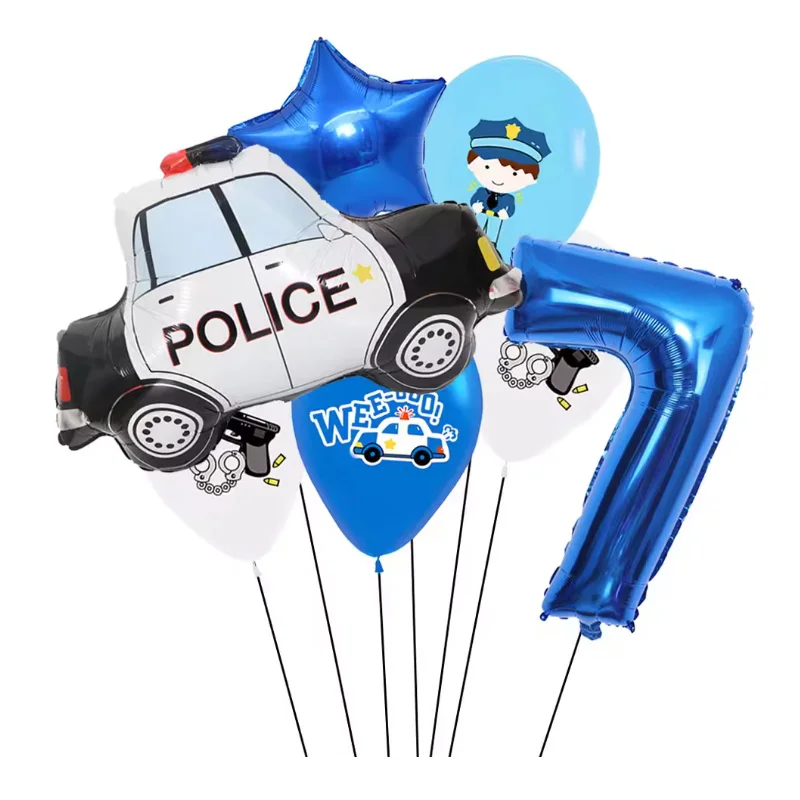 7 Stück Polizeiauto-Geburtstagsballons, riesiger Auto-Polizei-Folienballon, 32 Zoll, Zahlenballon für Kinder, 3. und 4. Geburtstag, Polizei-Themenparty – Detail 8