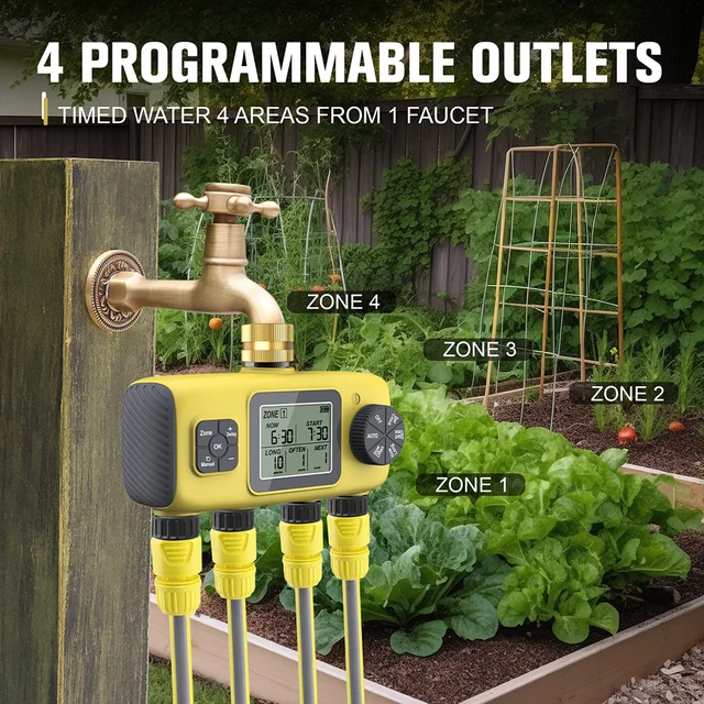Digital Water Timer 4-Outlet Garden Irrigation Timer Rainwater Sensing Irrigation Watering System Precision Timing Controller 3