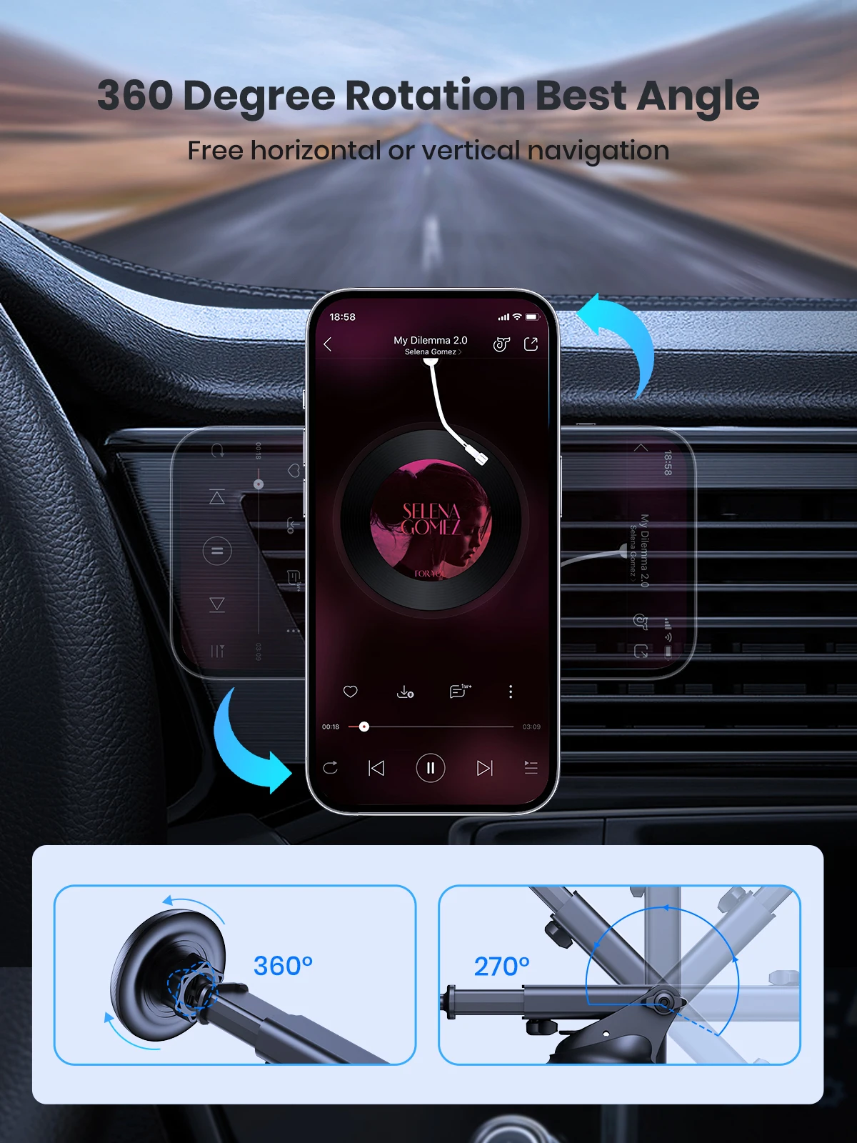 D48X Magnetic Car Phone Holder Mount,Powerful Magnetism Single-Hand Operation Me