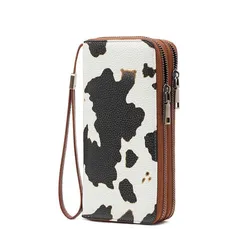 Elegant Leopard Print Portable Long Wallet with Multiple Card Slots - Korean Style Classic PU Handheld Bag (Cow Print)