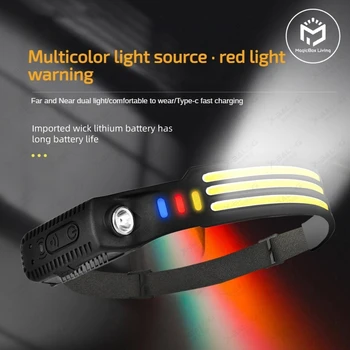 USB 충전식 LED 와이드 빔 헤드 램프, 모션 센서 헤드 램프, 헤드 밴드 조정, 캠핑 프론트 헤드 라이트 손전등