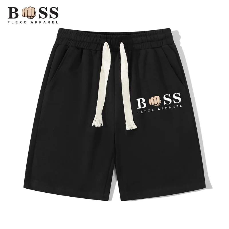 2024 Summer Men's Sports Shorts Solid Color Straight Barrel Pattern Loose Elastic Waist Drawstring Casual Shorts Jogging Shorts 2