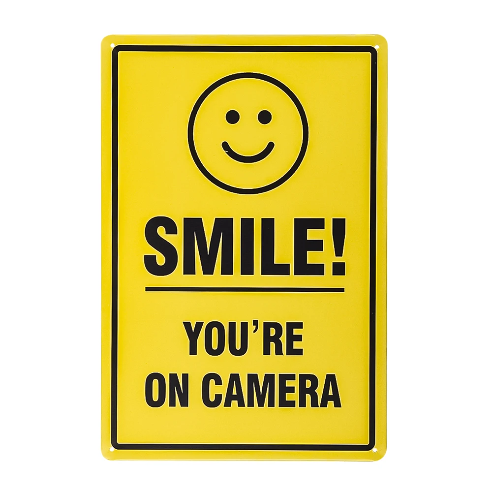 

Smile You're On Camera Sign, Video Surveillance Sign, Warning for CCTV Monitoring System-Metal Tin Signs, Home Kitchen Wall Retr